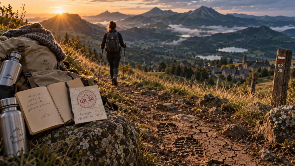 Randonnée plusieurs jours Auvergne : sentier de montagne vers volcans et crêtes