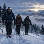 Randonnée raquette Auvergne au Sancy, neige et sapins