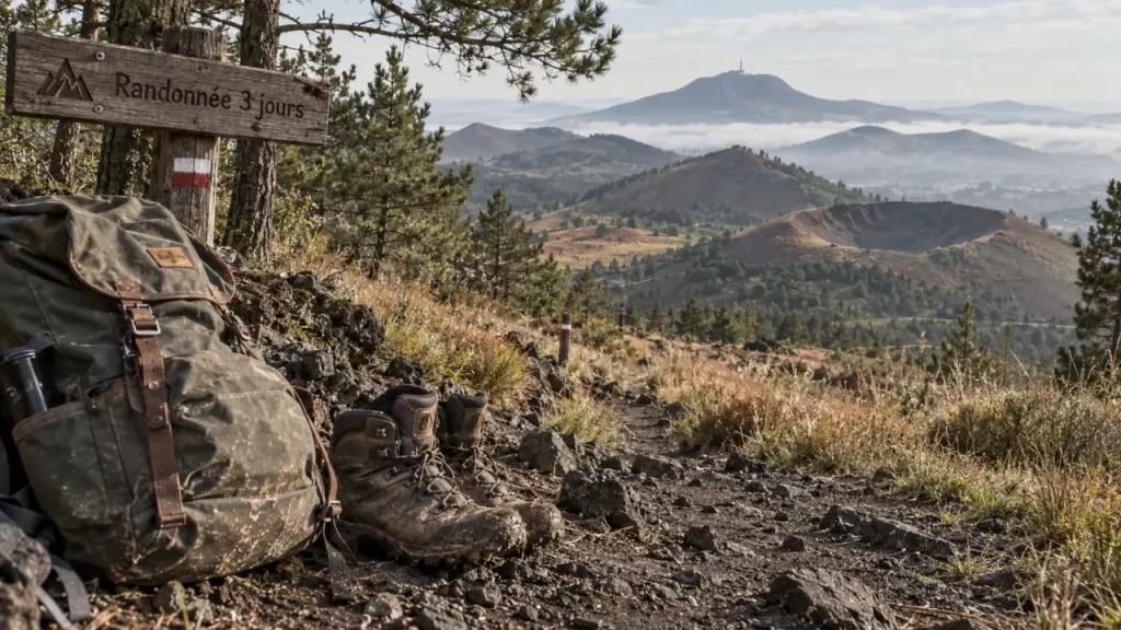 Randonnée volcan auvergne 3 jours, sentier vers cratères et puys.