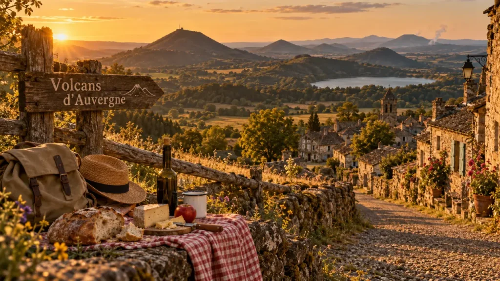 Séjour en Auvergne que faire : vue sur les volcans, village et lac de cratère