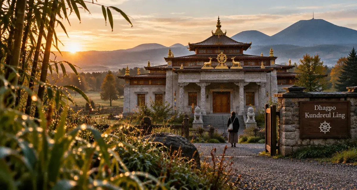 Temple biollet Dhagpo Kundreul Ling au lever du soleil