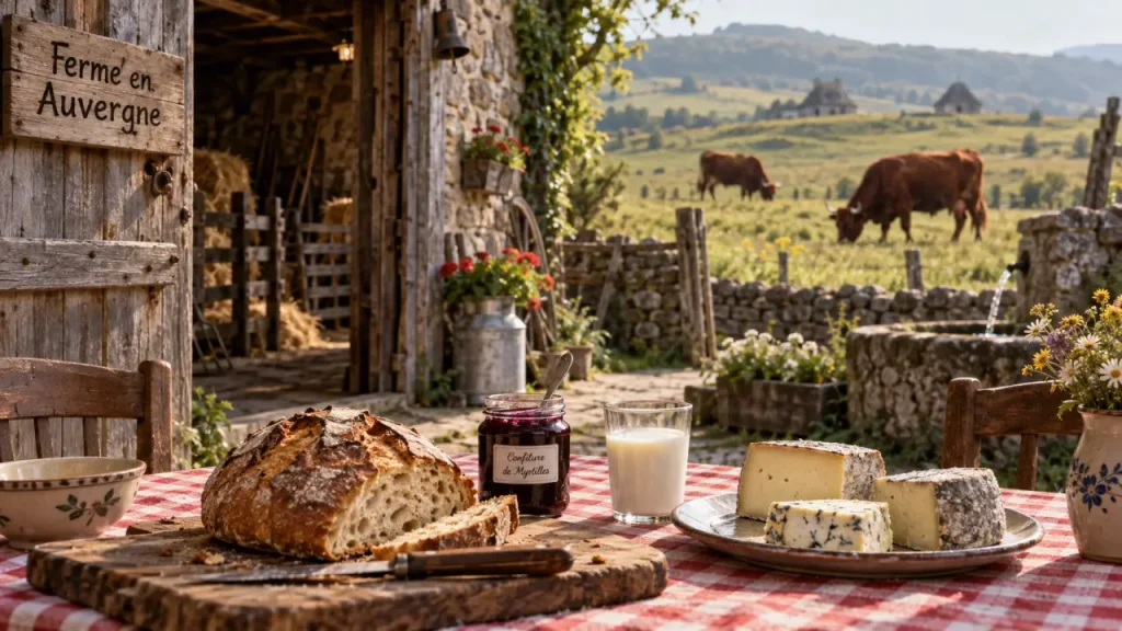 week end a la ferme auvergne : table fermière, pain, fromage et lait en Auvergne