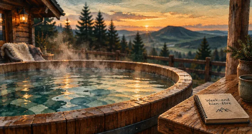 Week end bien etre auvergne rhone alpes : bain nordique en chalet, vapeur et thermes