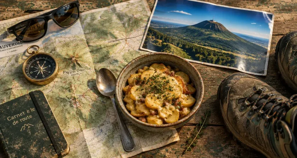 Week end montagne auvergne : carte topographique et boussole, puy de Dôme