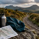 Week end rando auvergne : sentier avec sac à dos, volcans et burons